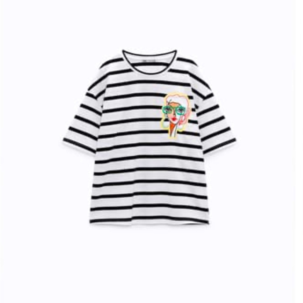 SOLD‼️ ZARA PATCH STRIPED T-SHIRT STRIPED